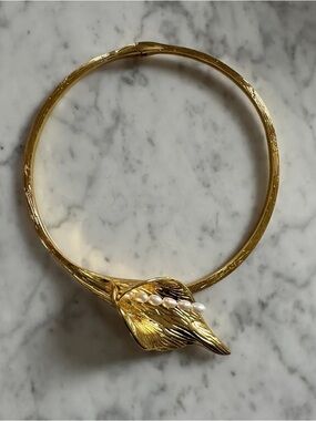 Cult Gaia Gold Leaf Collar Necklace with Pearl Accents